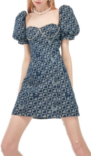 PRINCESS PEARL DENIM MINI DRESS