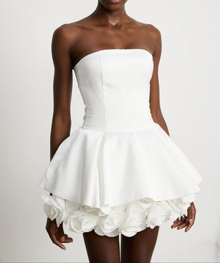Lucie white petal-layered strapless corset mini dress
