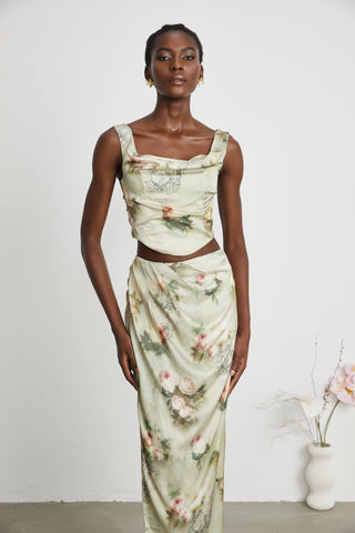 Viviane floral-print top & skirt matching set