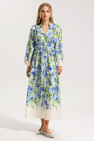 Floral Bottom Lantern Sleeve Midi Dress