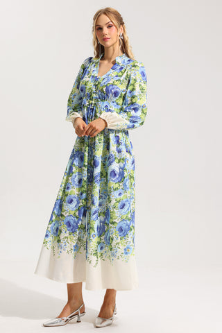 Floral Bottom Lantern Sleeve Midi Dress