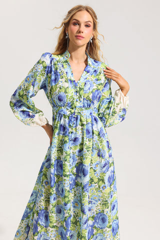 Floral Bottom Lantern Sleeve Midi Dress