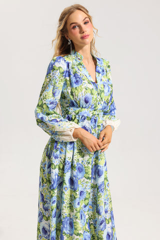 Floral Bottom Lantern Sleeve Midi Dress