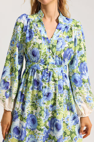 Floral Bottom Lantern Sleeve Midi Dress