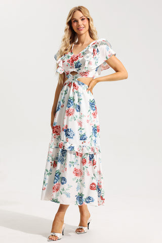 Floral Agaric Lace V-Neck Cut-Out Midi Dress