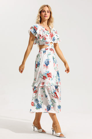 Floral Agaric Lace V-Neck Cut-Out Midi Dress