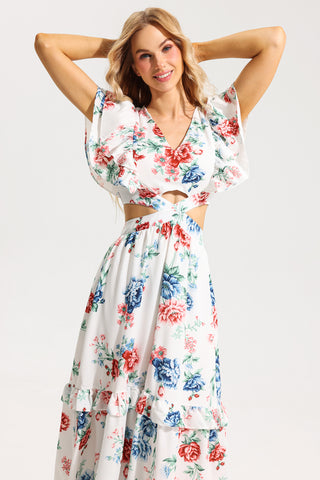 Floral Agaric Lace V-Neck Cut-Out Midi Dress