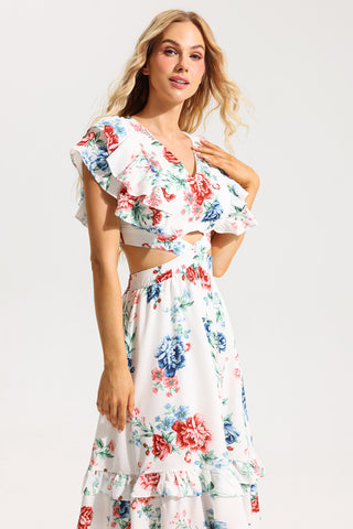 Floral Agaric Lace V-Neck Cut-Out Midi Dress