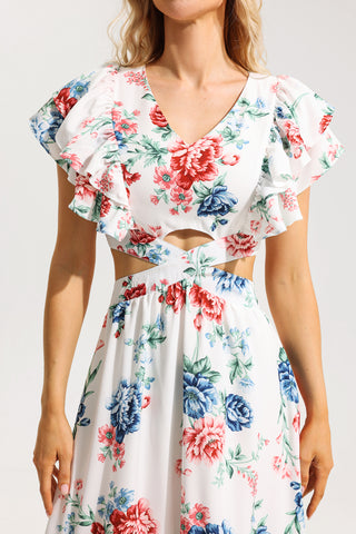 Floral Agaric Lace V-Neck Cut-Out Midi Dress