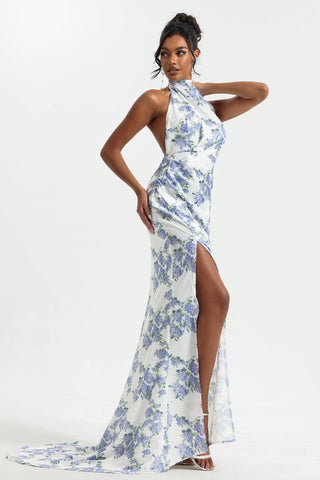 Floral Halter Neck Split Maxi Dress