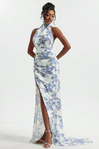 Floral Halter Neck Split Maxi Dress