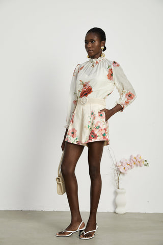 Chantal floral-print shirt & shorts matching set