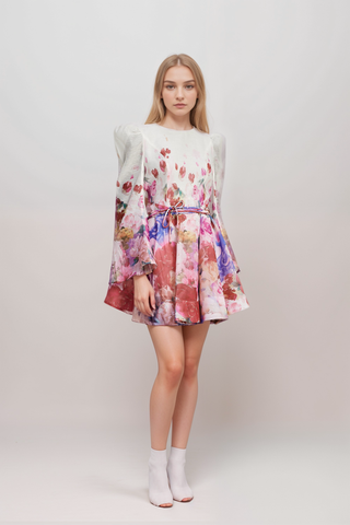 Marjolaine flared-sleeve floral-print mini dress