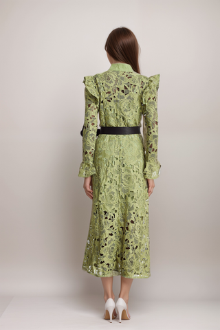 Noémie lace floral-embroidered midi dress in Green