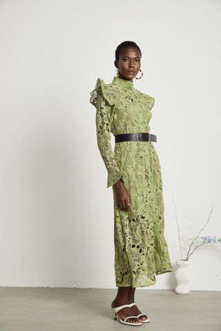 Noémie lace floral-embroidered midi dress in Green