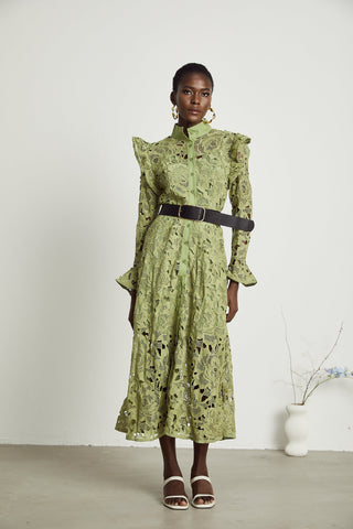 Noémie lace floral-embroidered midi dress in Green