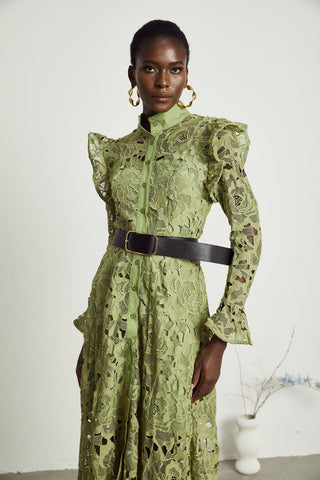 Noémie lace floral-embroidered midi dress in Green