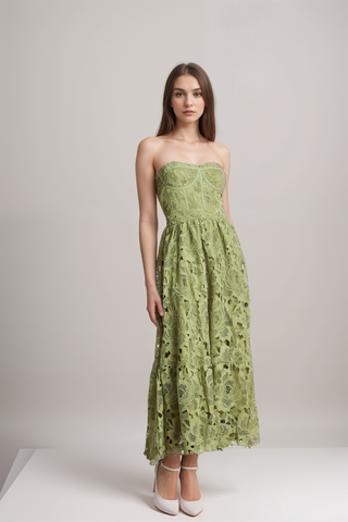 Inès lace floral embroidered cut-out midi dress