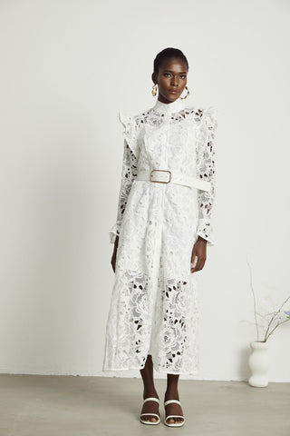 Noémie lace floral-embroidered midi dress in White