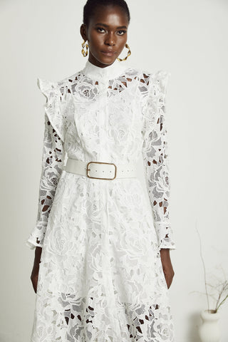 Noémie lace floral-embroidered midi dress in White