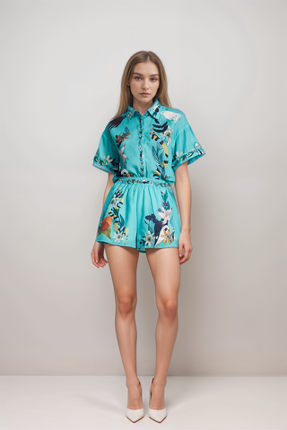 Victoire floral-print shirt & shorts matching set