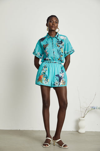 Victoire floral-print shirt & shorts matching set