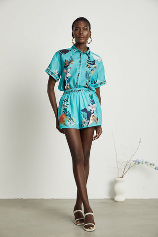 Victoire floral-print shirt & shorts matching set