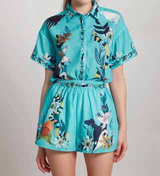 Victoire floral-print shirt & shorts matching set