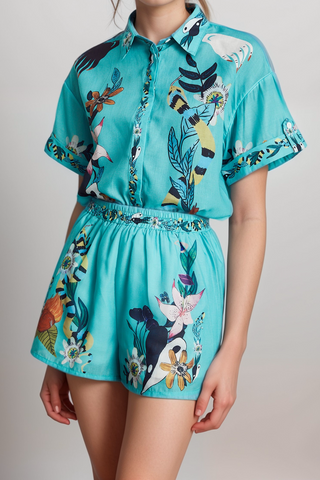 Victoire floral-print shirt & shorts matching set