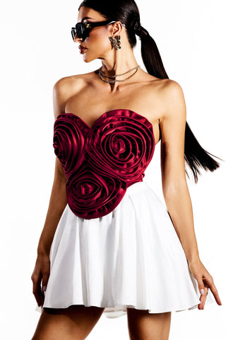 Neela 3d Flower Strapless Waist Mini Dress