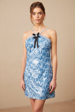 Victoire blue halterneck sequined mini dress