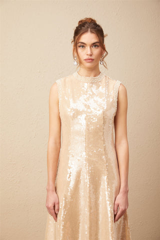 Ornella faux-pearl sequined midi dress