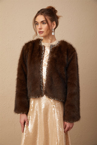 Solène ombré-effect crystal faux-fur coat