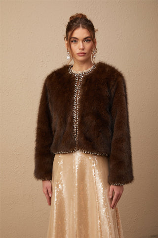 Solène ombré-effect crystal faux-fur coat