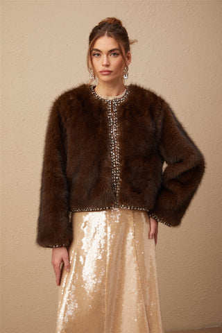 Solène ombré-effect crystal faux-fur coat