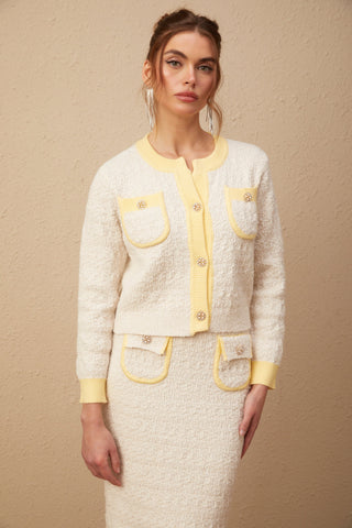 Jessie white textured knit cardigan & skirt matching set