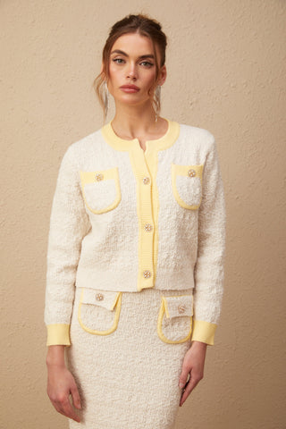 Jessie white textured knit cardigan & skirt matching set