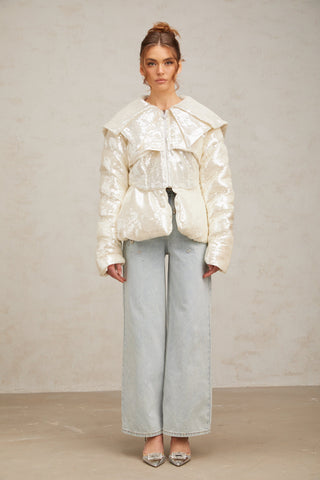 Joslyn white sequined down coat