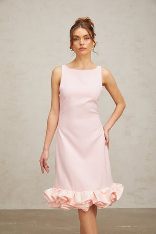 Charlène pink ruffled sleeveless midi dress