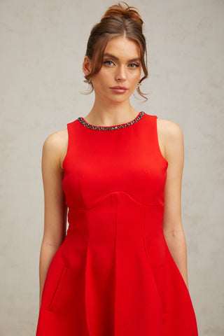 Katie red crystal-embellished puff mini dress