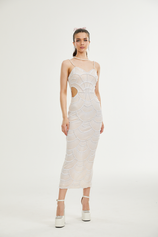 Shiema faux-pearl sequinned midi dress