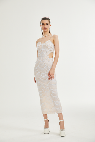 Shiema faux-pearl sequinned midi dress