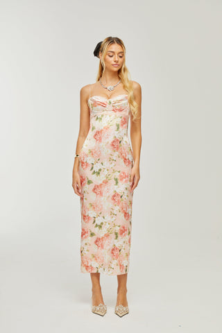 Yvette pink floral-print satin maxi dress