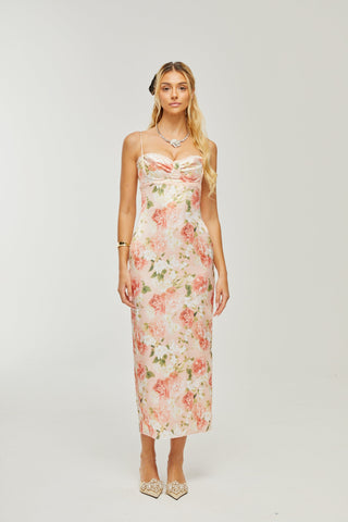 Yvette pink floral-print satin maxi dress