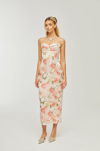 Yvette pink floral-print satin maxi dress