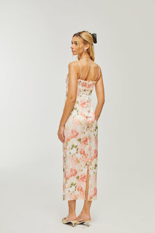 Yvette pink floral-print satin maxi dress