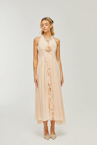 Élodie ruffled faux-flower maxi dress