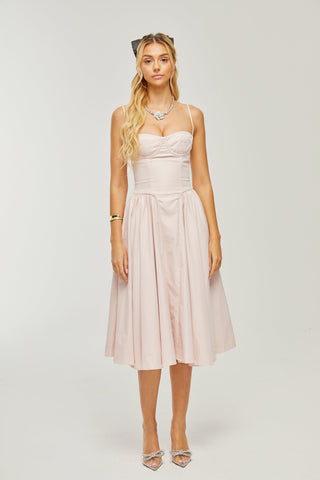 Soleil pink pleated corset midi dress