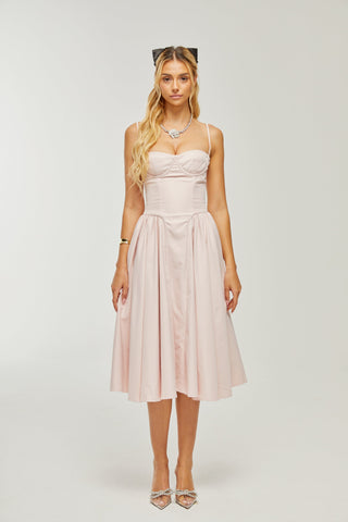 Soleil pink pleated corset midi dress