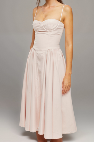 Soleil pink pleated corset midi dress